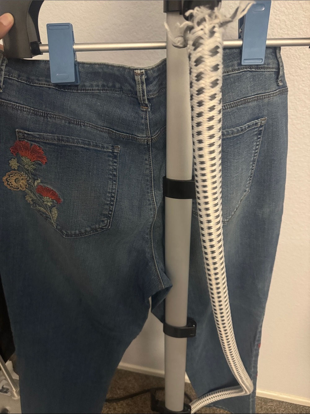 Style & Co. Medium Blue Boyfriend Jeans with Red Floral Embroidery - Picture 5 of 5